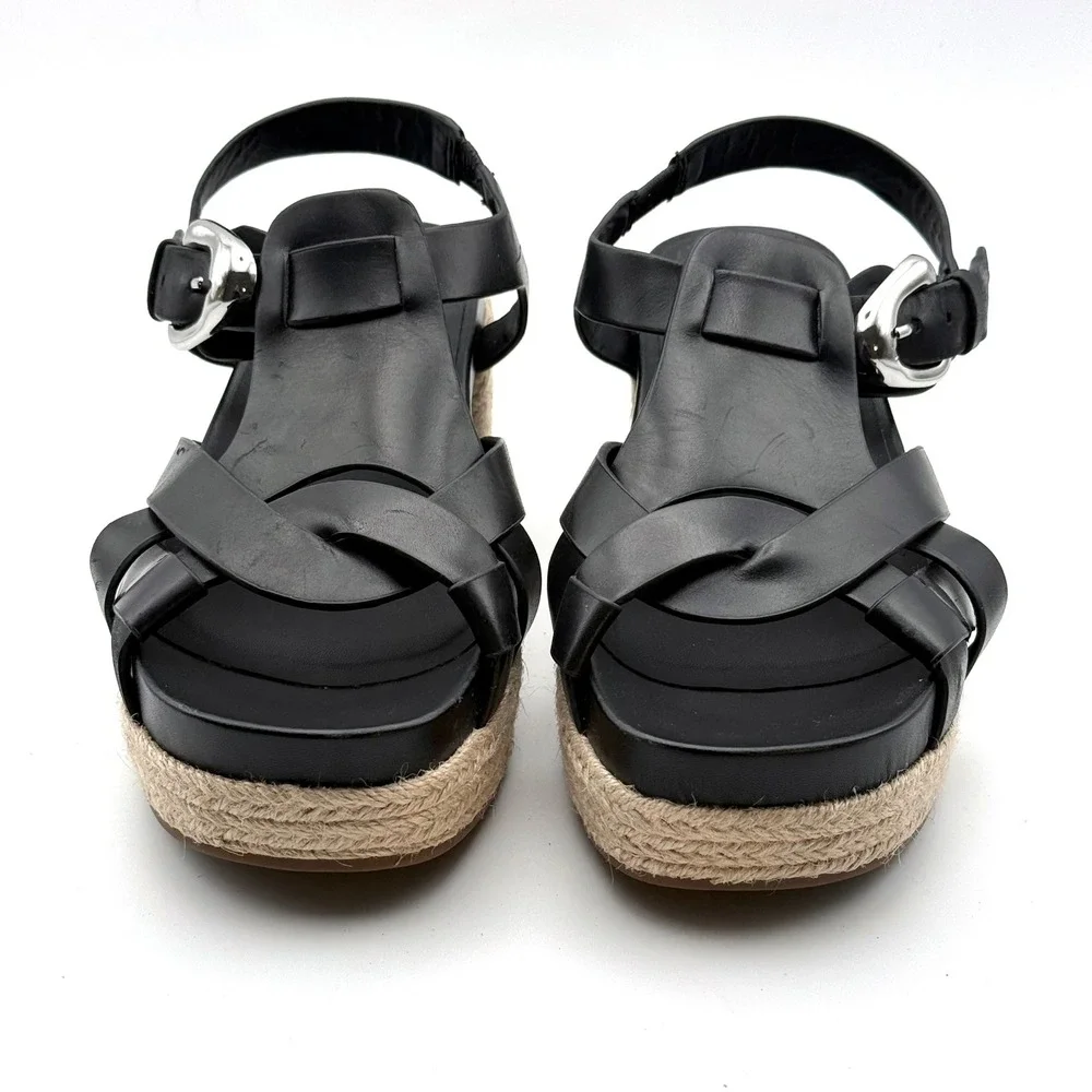 Aerosoles Chatham Wedge Sandals Womens 9.5 Black Leather Espadrille Platform